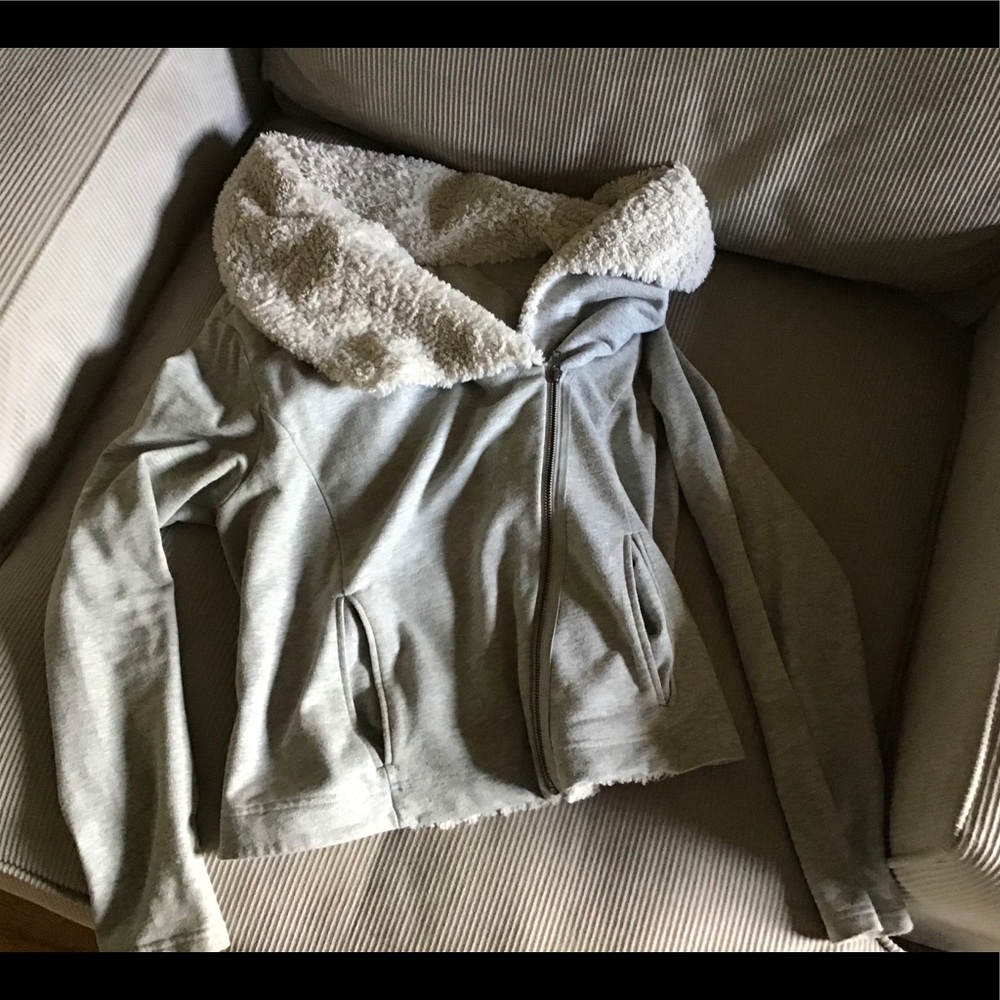 LOFT white fluffy grey asymmetrical sweater SOFT L